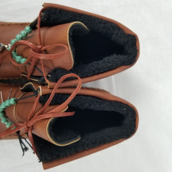 Feather and beaded faux fur lined ankle booties - Picture 4 of 13